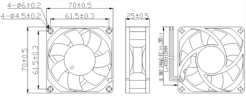 12v直流風扇7025安裝尺寸圖
