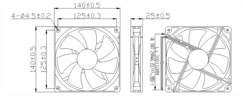 12v直流風扇14025安裝尺寸圖